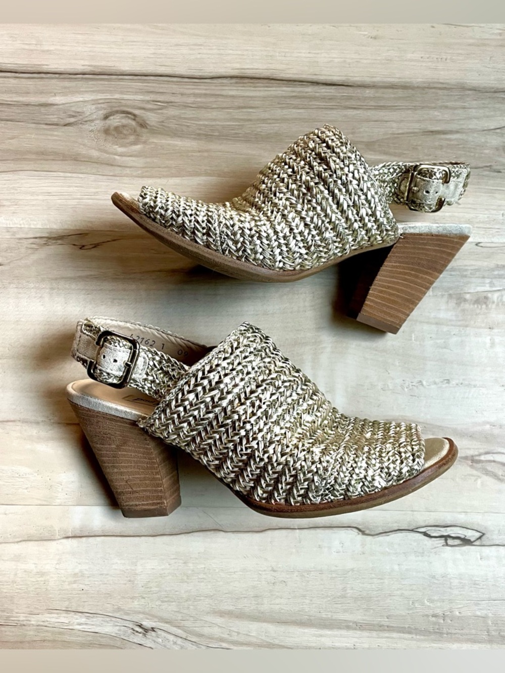 Paul Green Woven Open-Toe Slingback Heels Metallic